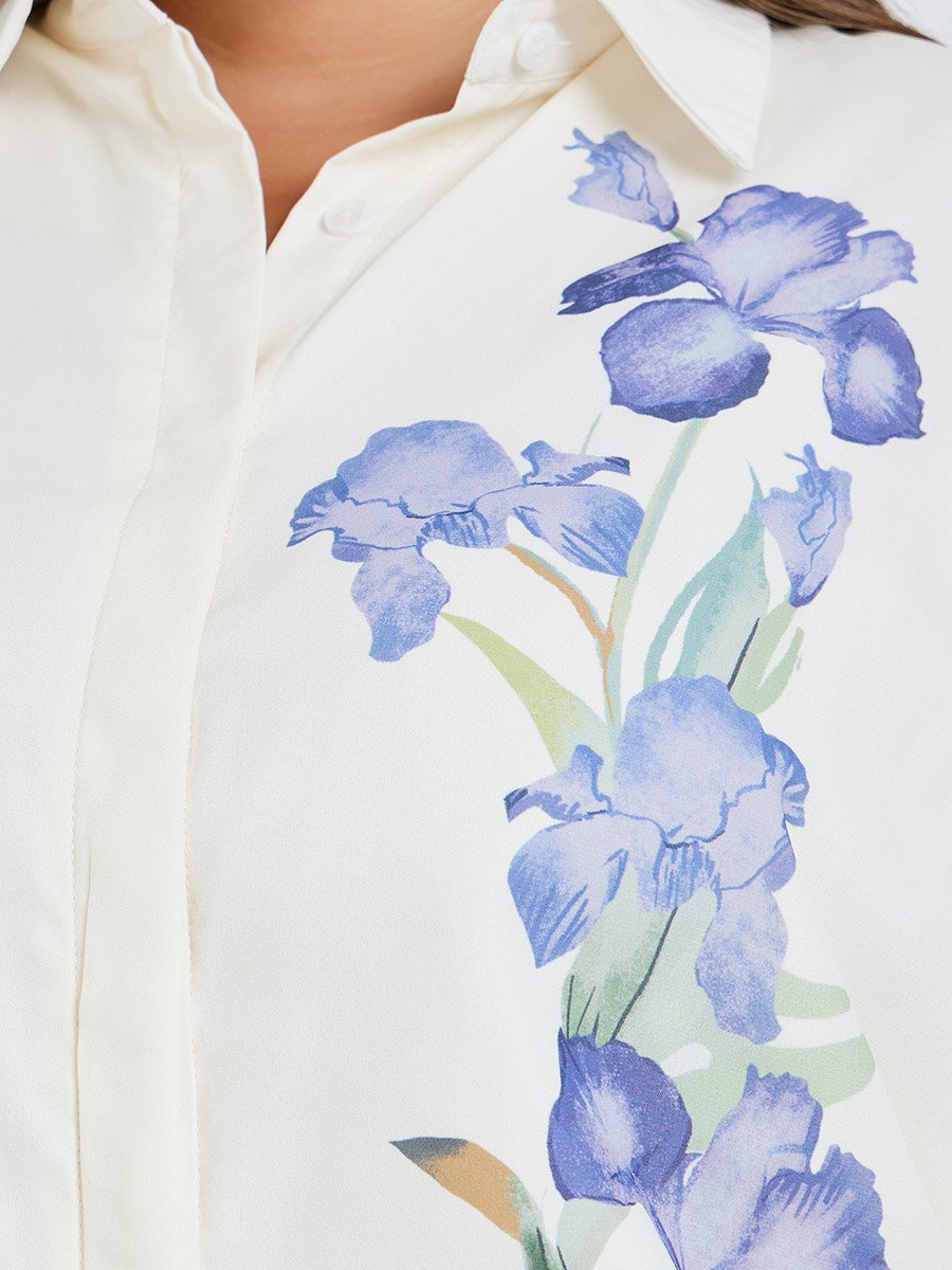 Plus Size Off White Floral Print Shirt