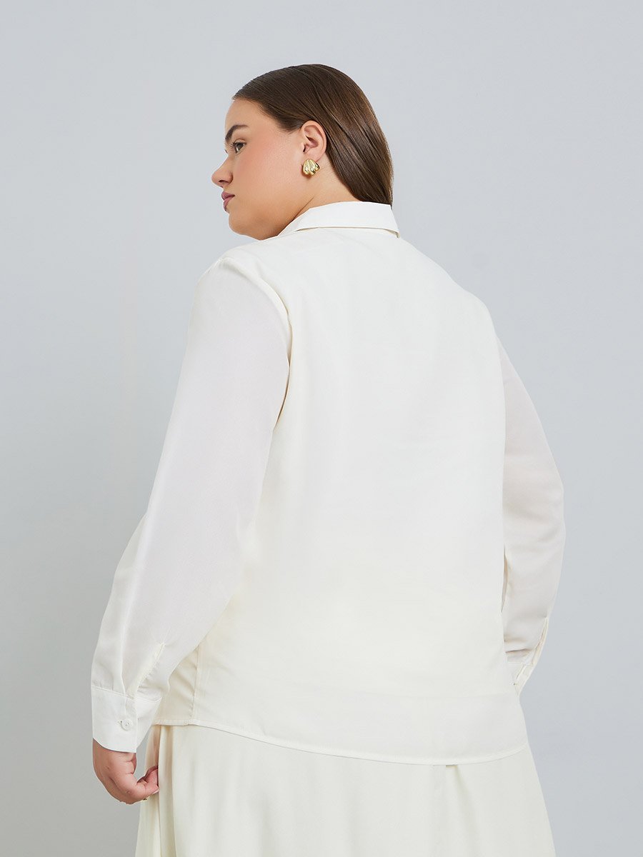 Plus Size Off White Floral Print Shirt