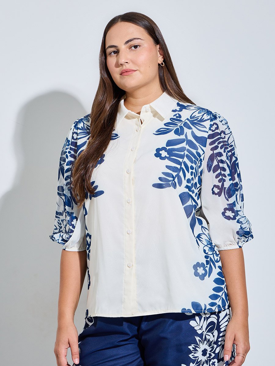 Plus Size Floral Print Belted Blouse