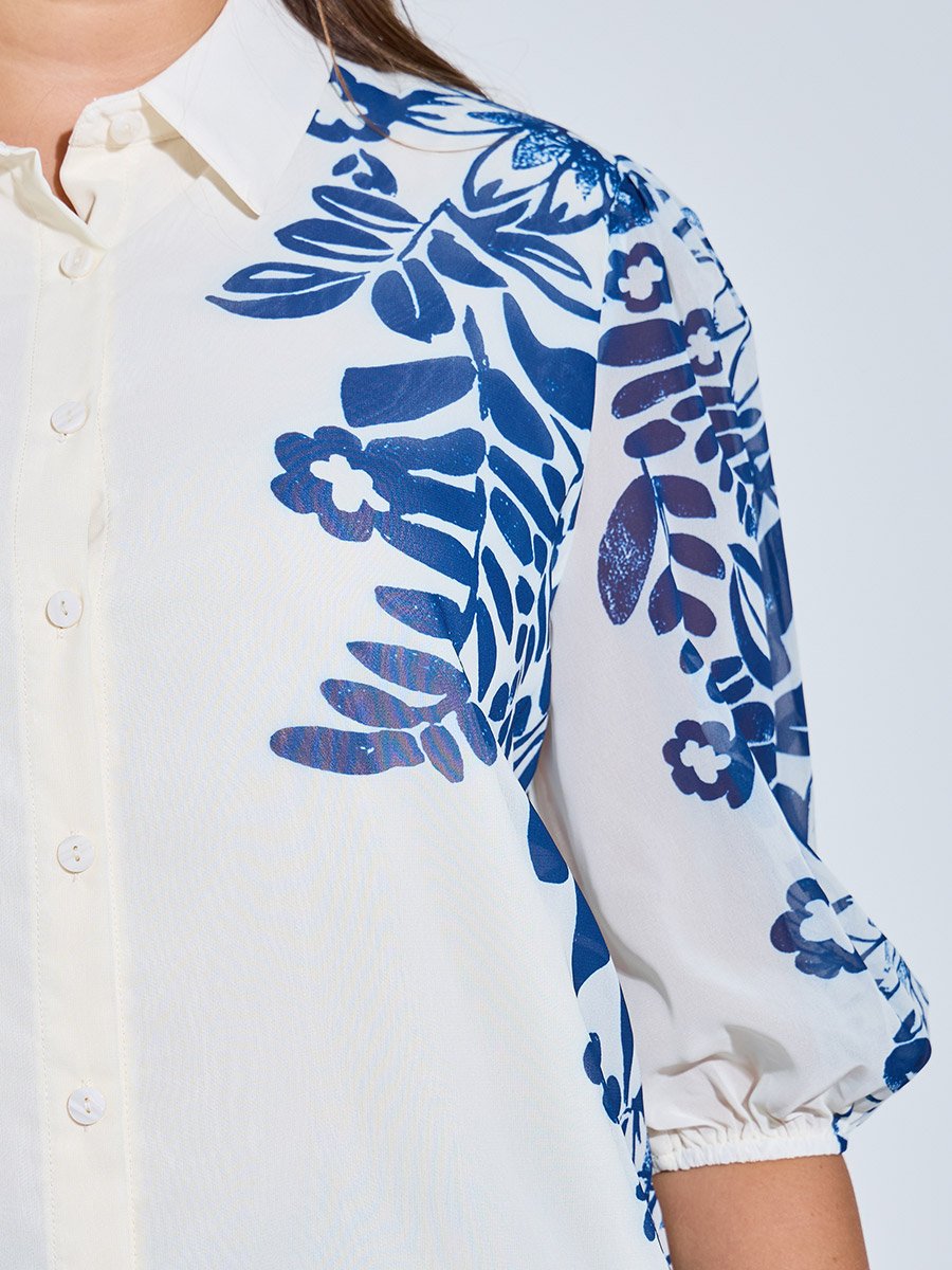 Plus Size Floral Print Belted Blouse