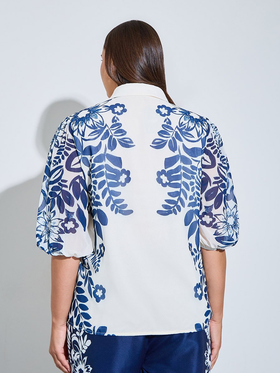 Plus Size Floral Print Belted Blouse