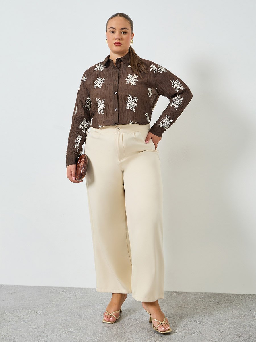 Plus Size Embroidered Long Sleeve Shirt