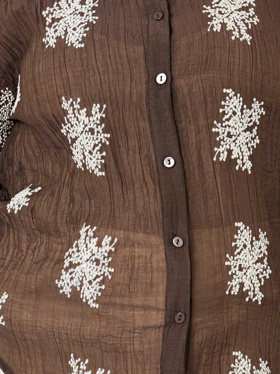 Plus Size Embroidered Long Sleeve Shirt