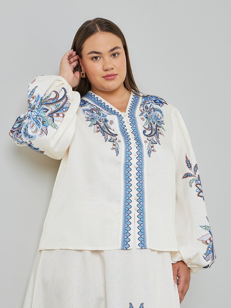 Plus Size Cream Paisley Print Blouse