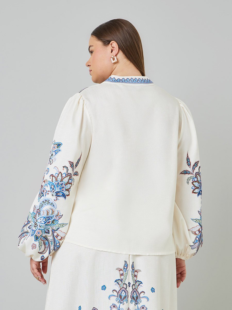Plus Size Cream Paisley Print Blouse