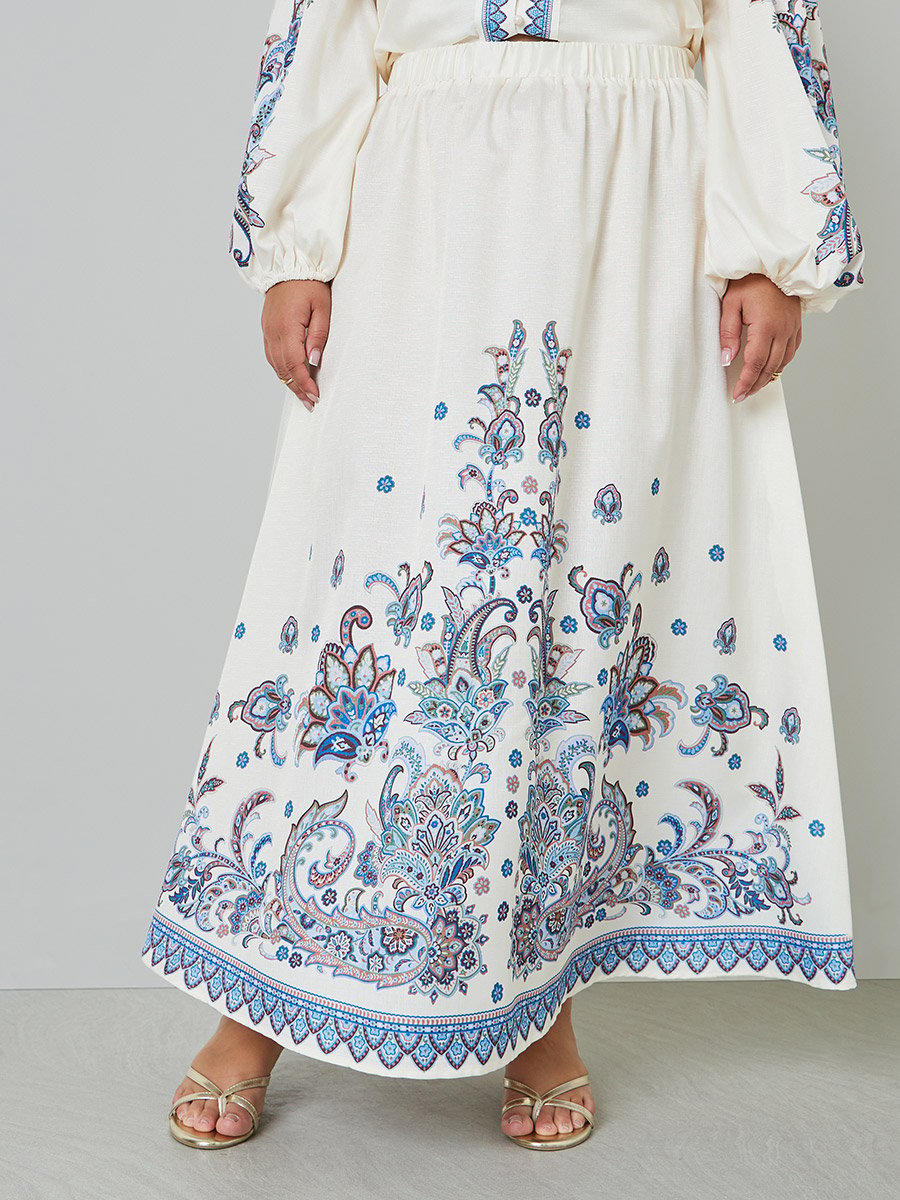 Plus Size Floral Print Maxi Skirt