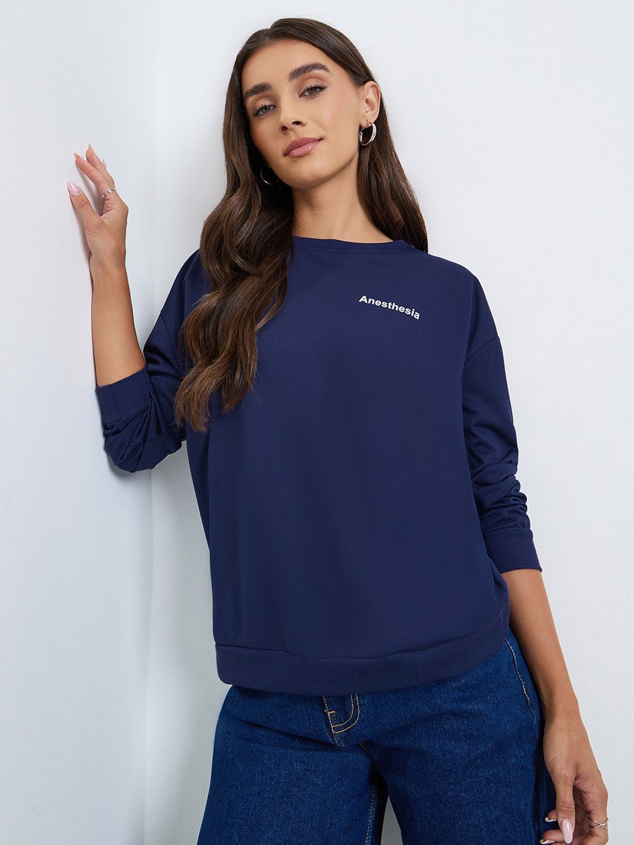 Women Slogan Crew Neck Long Sleeve T-Shirt