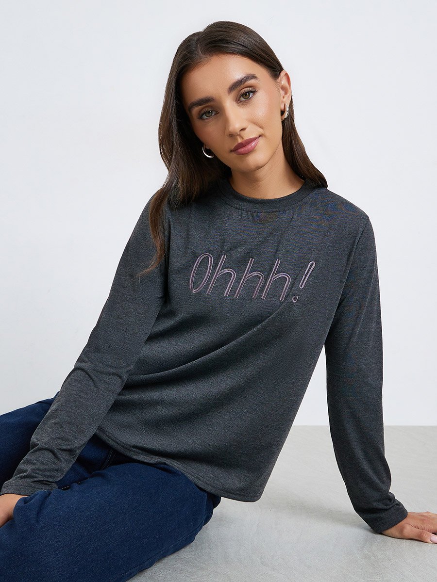 Women Embroidered Front Regular Fit T-Shirt