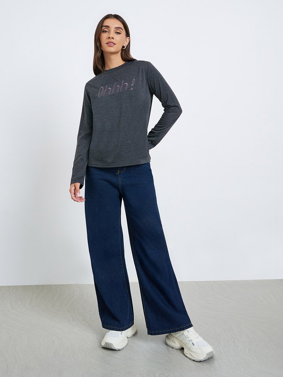 Women Embroidered Front Regular Fit T-Shirt