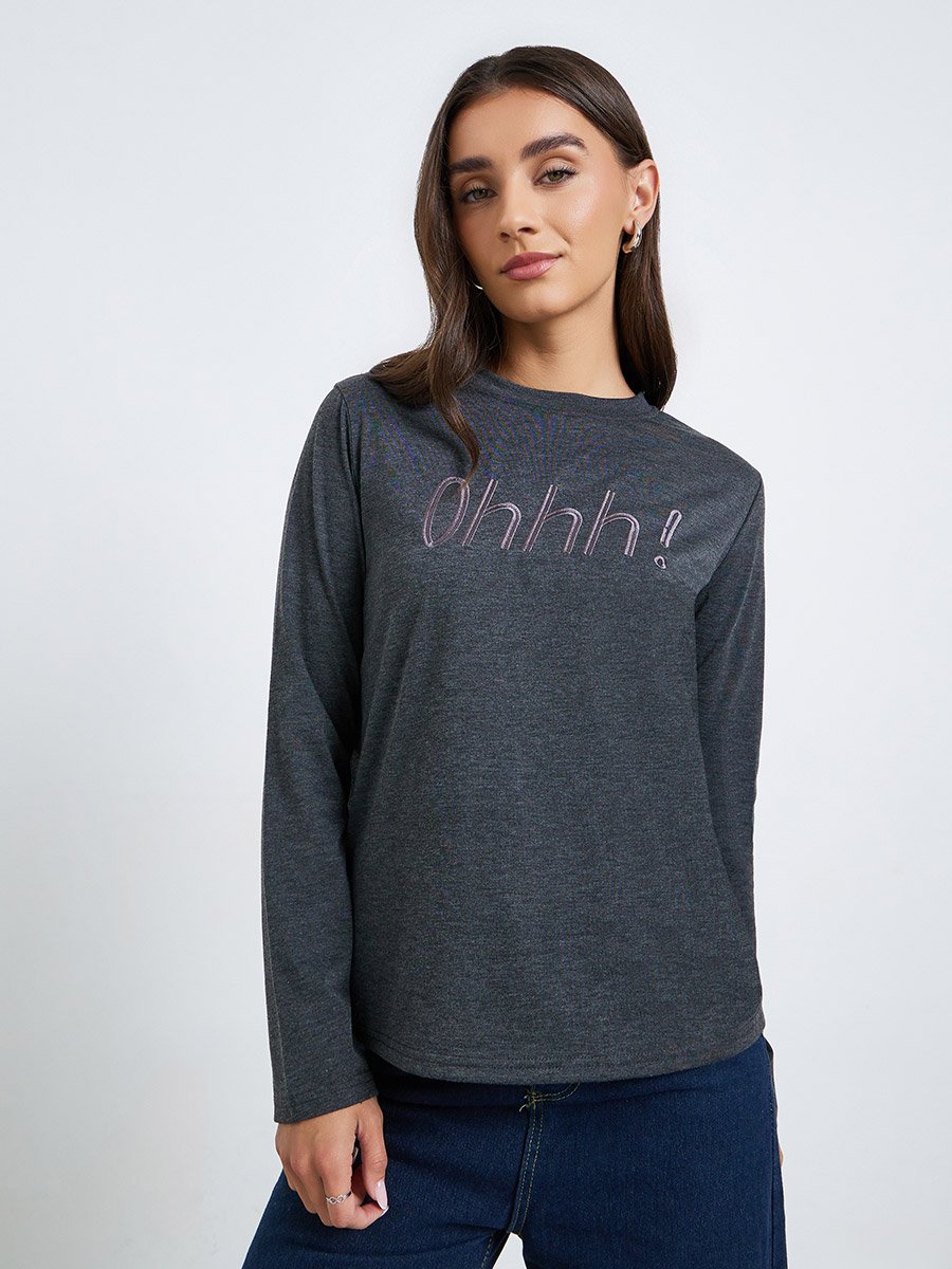 Women Embroidered Front Regular Fit T-Shirt