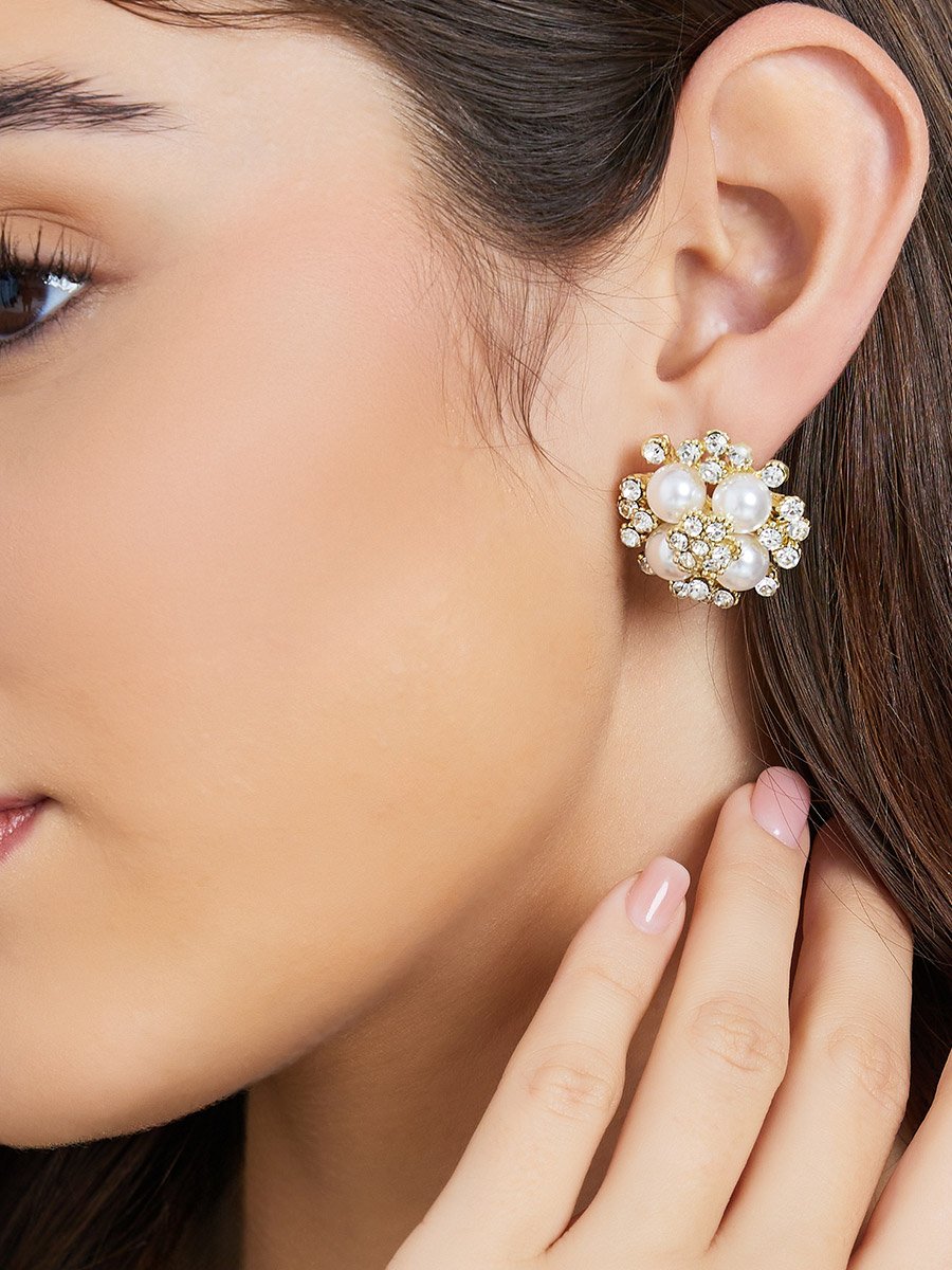 Embellished Pearl Cluster Earrings