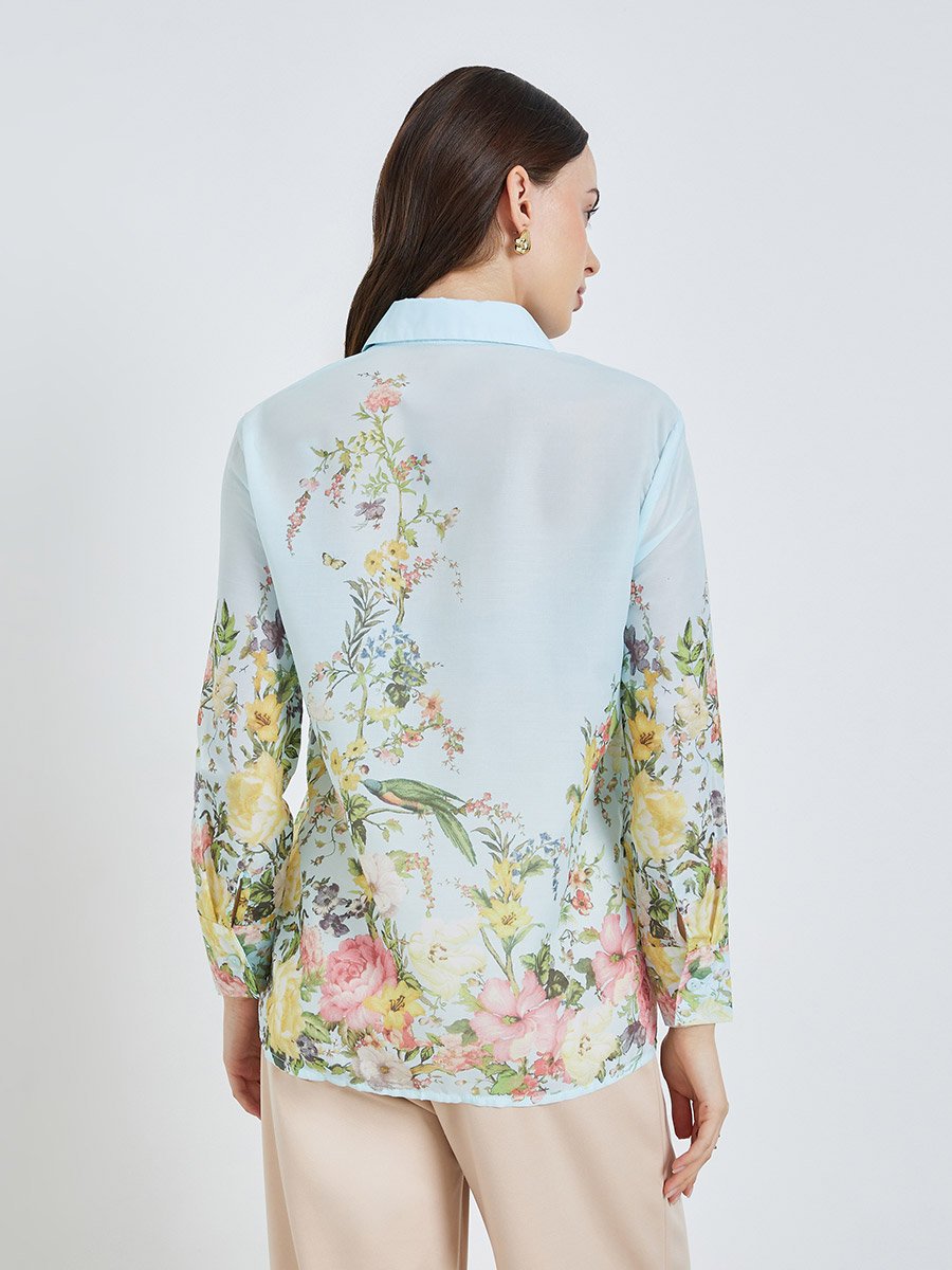 Women Blue Placement Printed Floral Shirt 