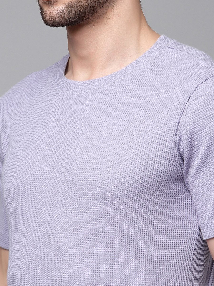 Men Purple Waffle Knit T-Shirt and Shorts Co-Ords