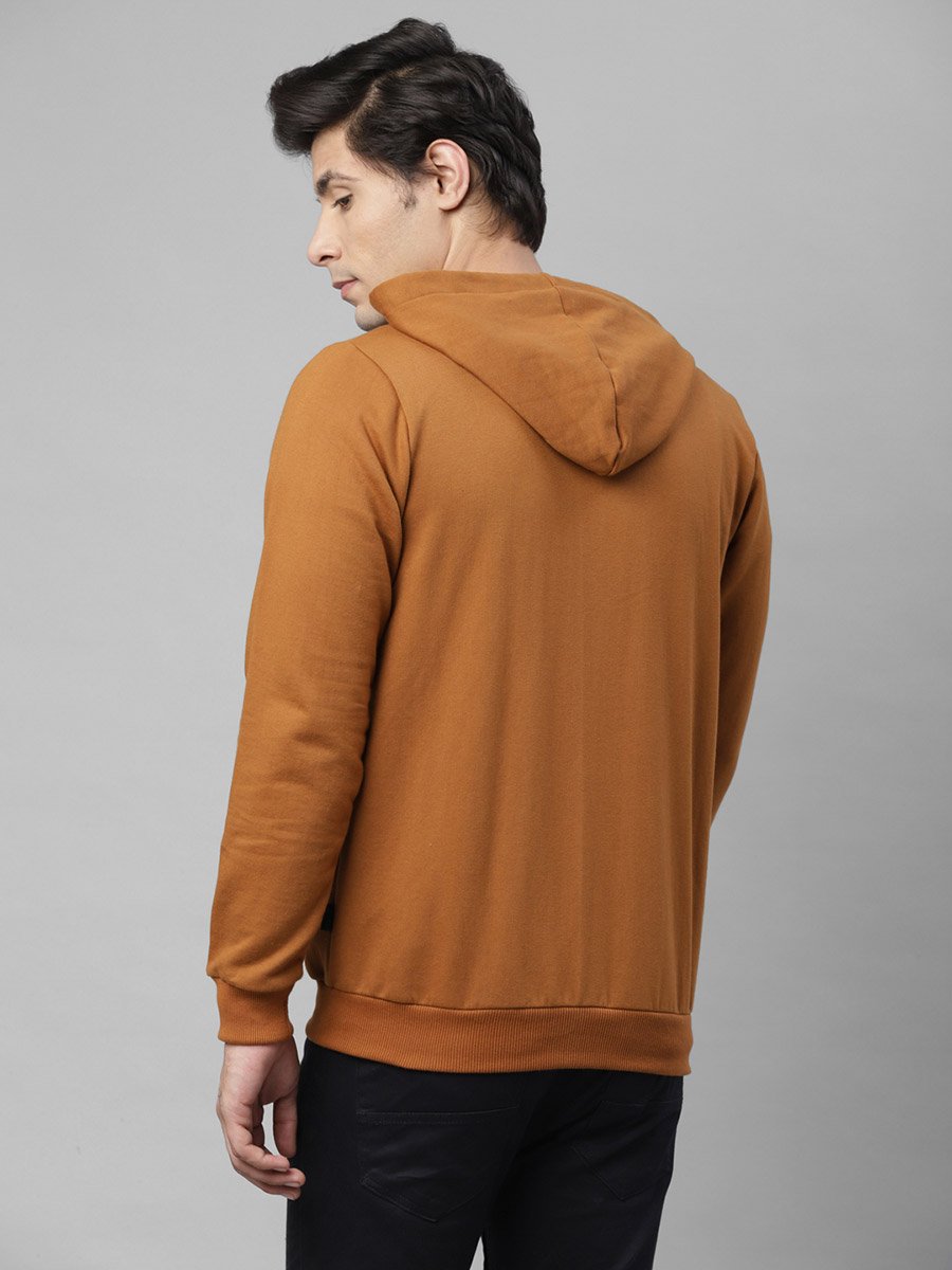 Men Brown Fleece Hooded Jacket