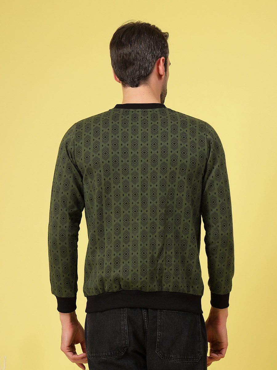 Men Olive All Over Print Fleece Sweatshirt
