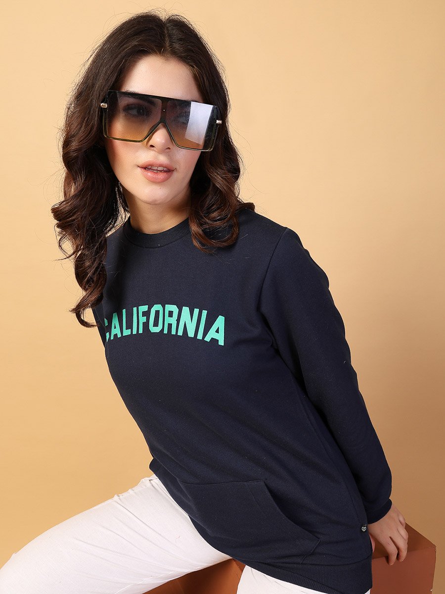 Women Navy Oversized Comfort Fleece Sweatshirt