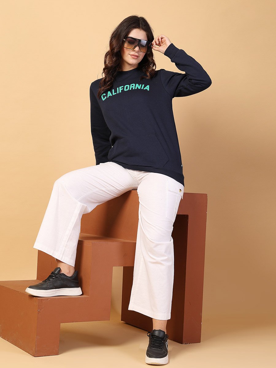 Women Navy Oversized Comfort Fleece Sweatshirt