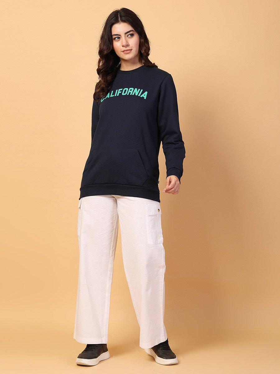 Women Navy Oversized Comfort Fleece Sweatshirt