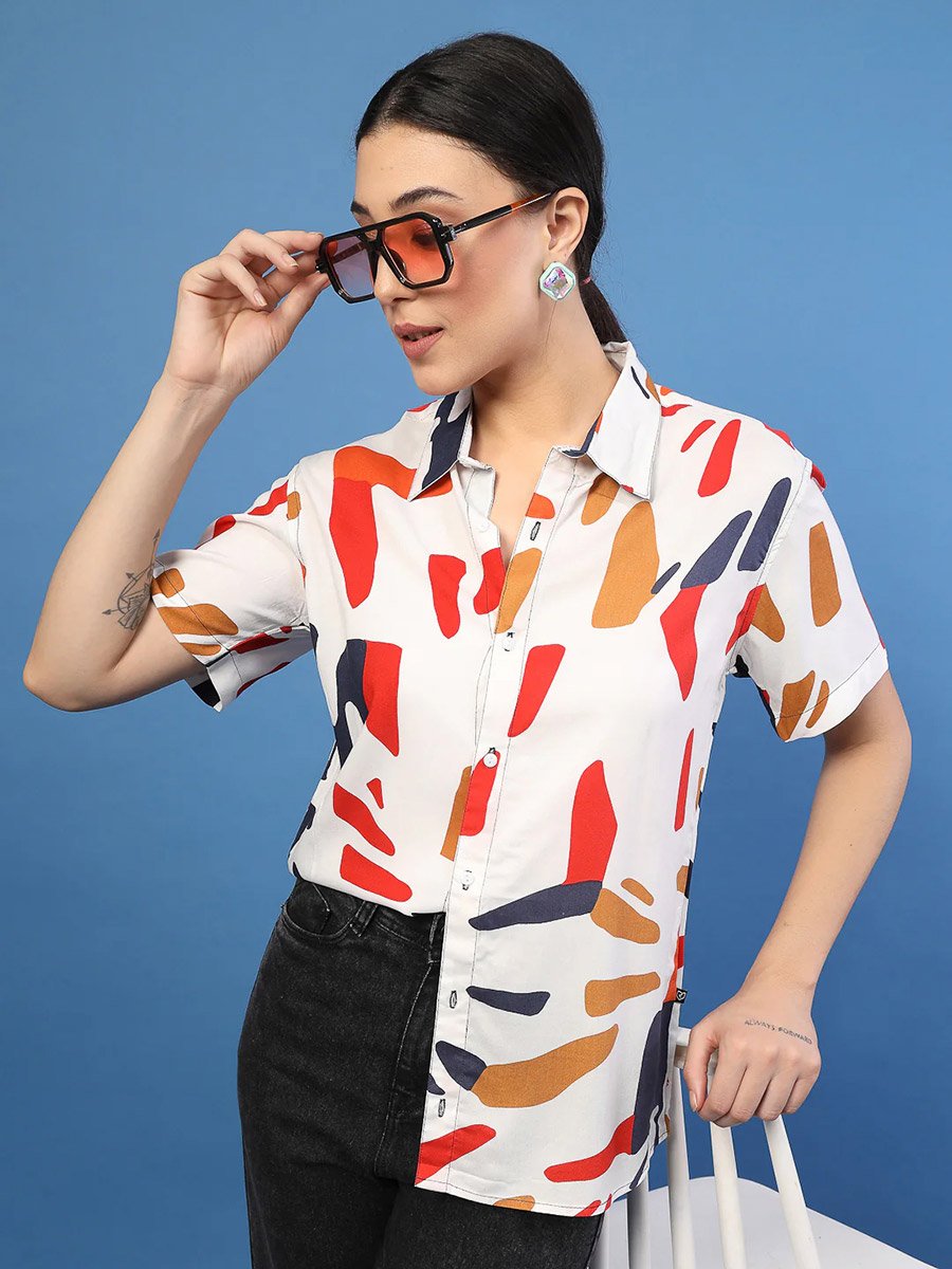 Women White Slim Fit Printed Shirt