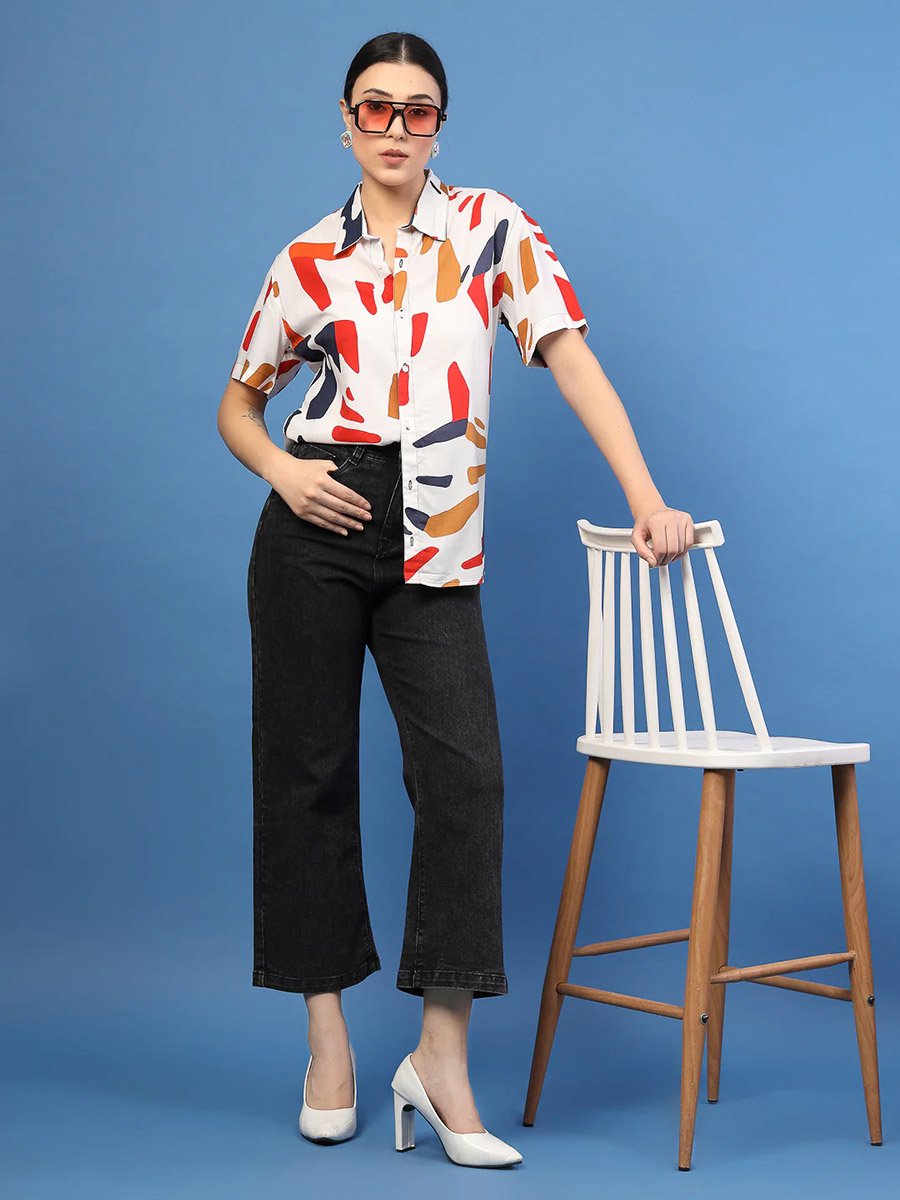 Women White Slim Fit Printed Shirt
