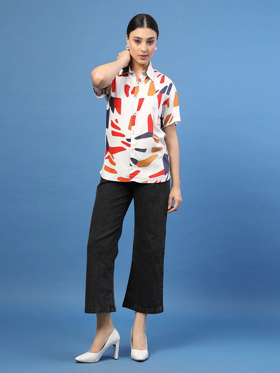 Women White Slim Fit Printed Shirt