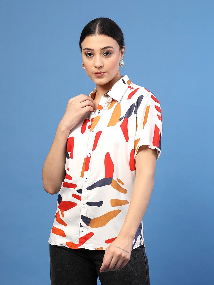Women White Slim Fit Printed Shirt