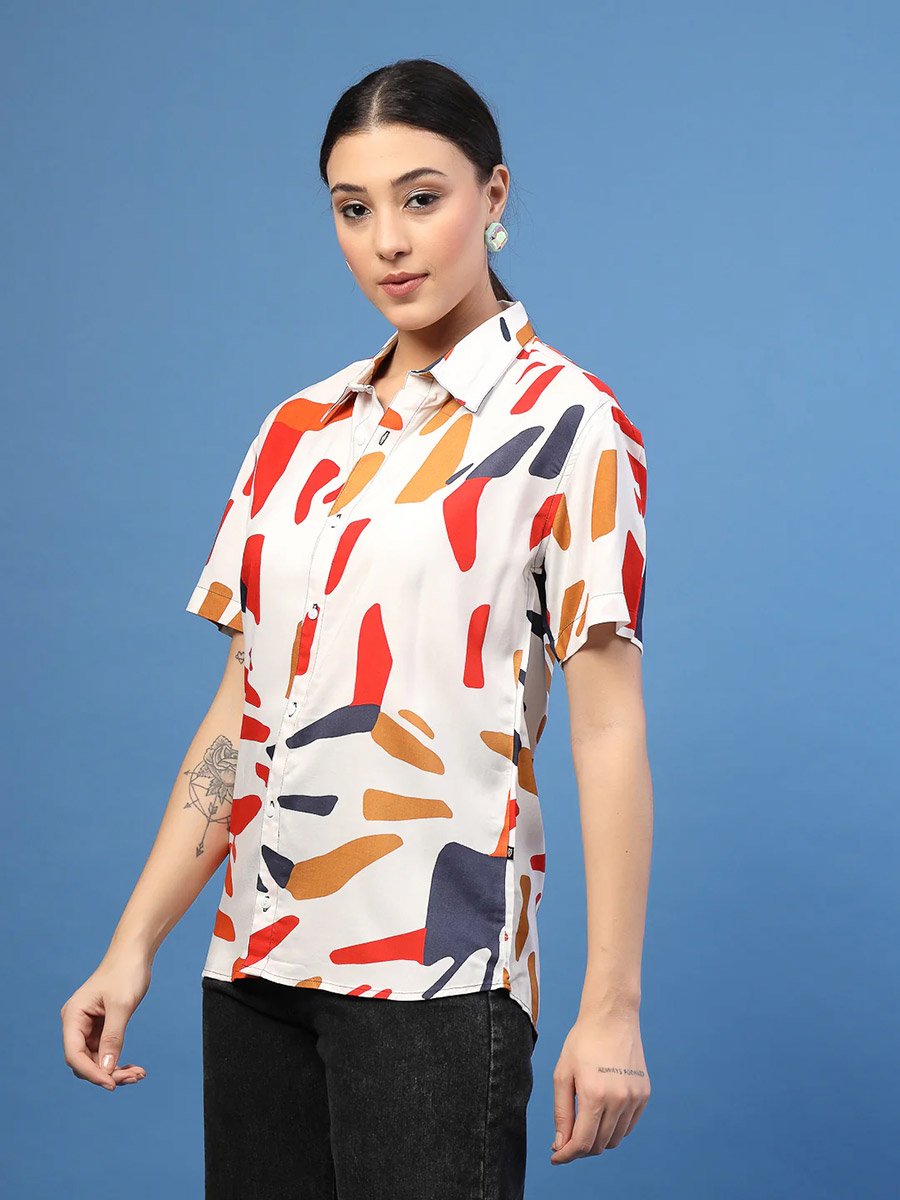 Women White Slim Fit Printed Shirt