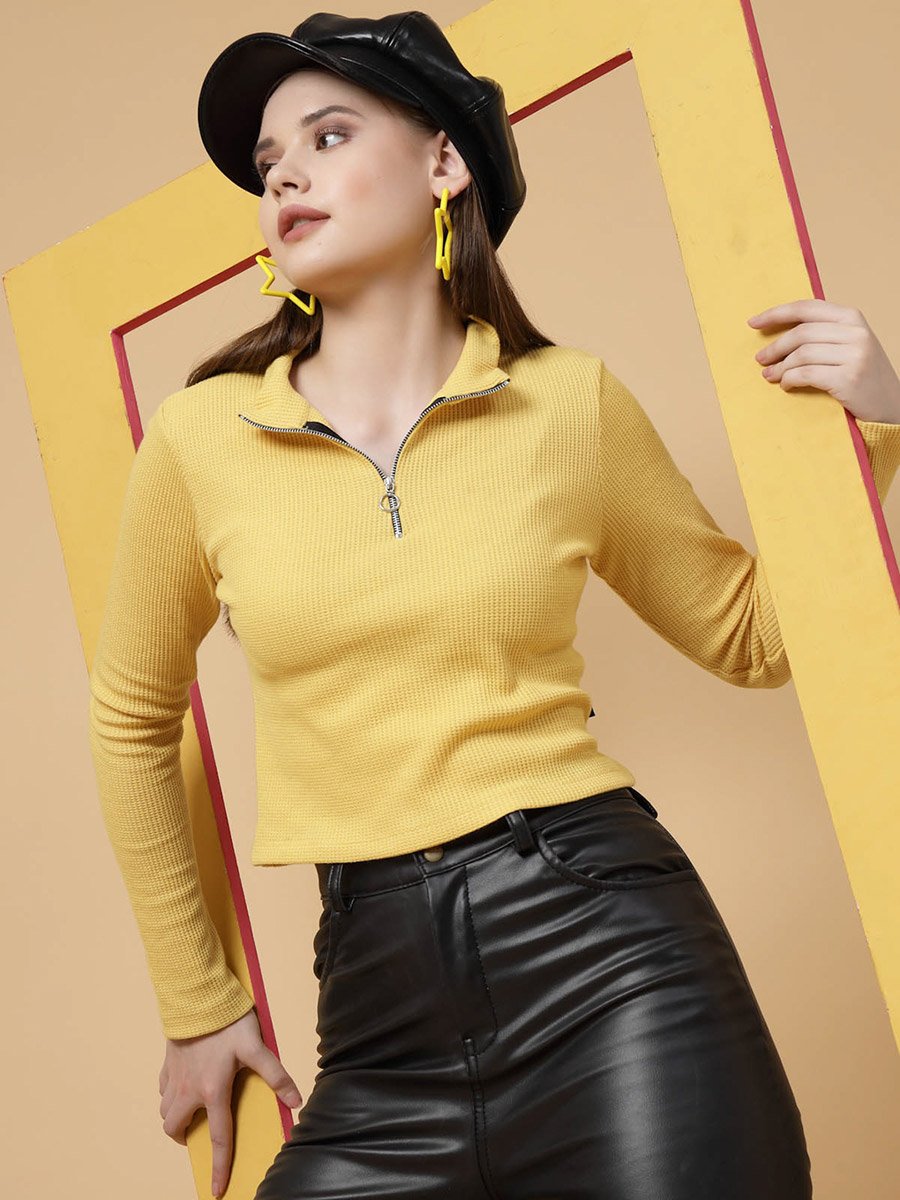 Yellow Waffle Knit Top