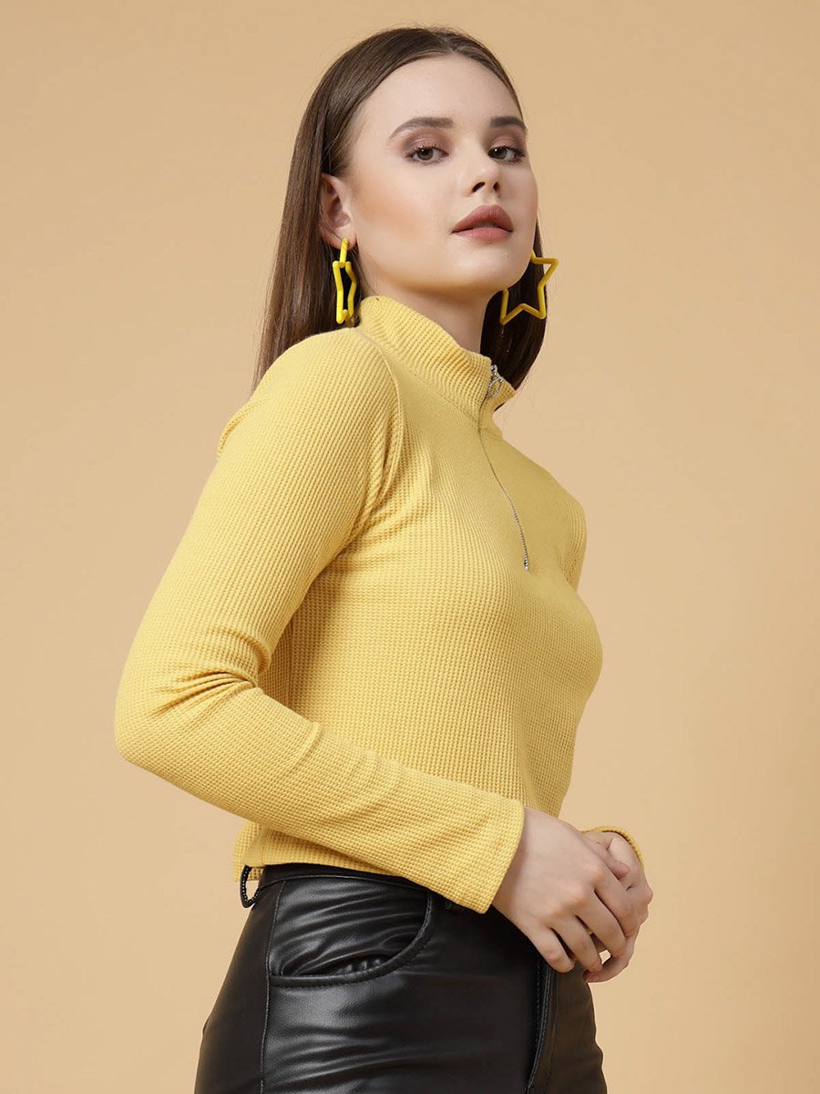 Yellow Waffle Knit Top