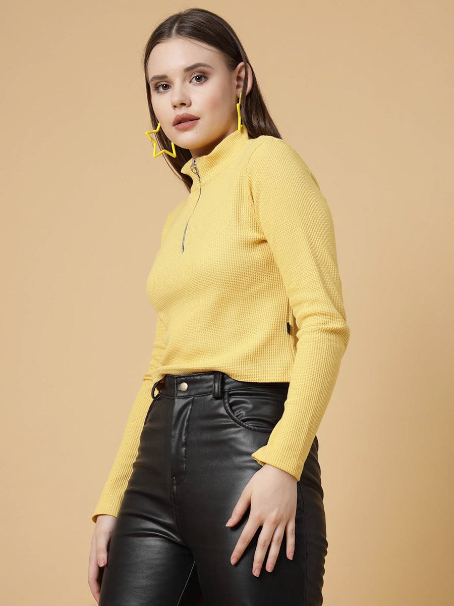 Yellow Waffle Knit Top