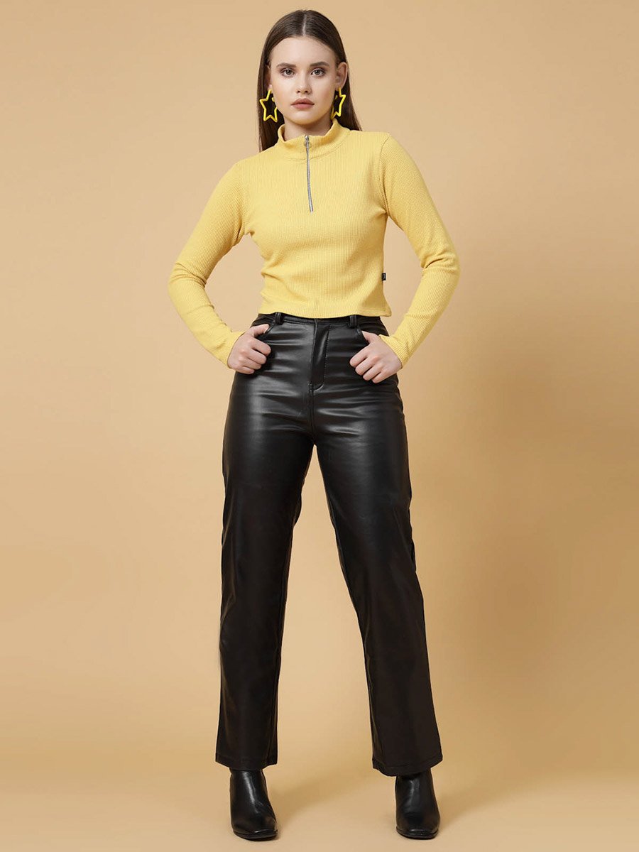 Yellow Waffle Knit Top