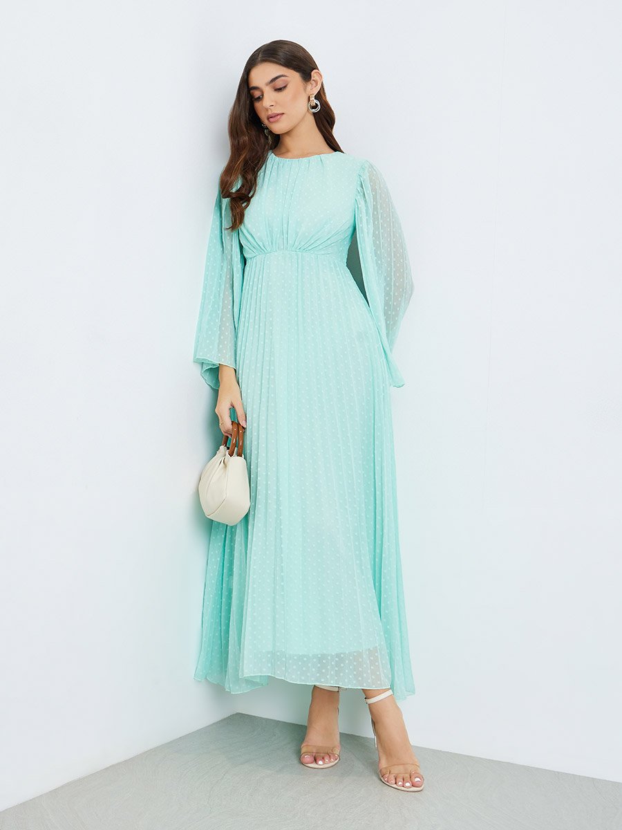Women Green Dobby Fabric A-Line Maxi Dress For Women at UAE | Styli