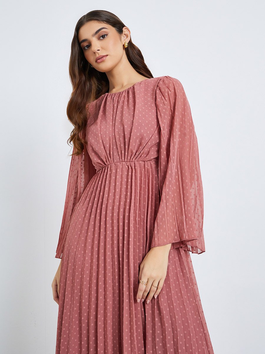 Women Pink Dobby Fabric A-Line Maxi Dress