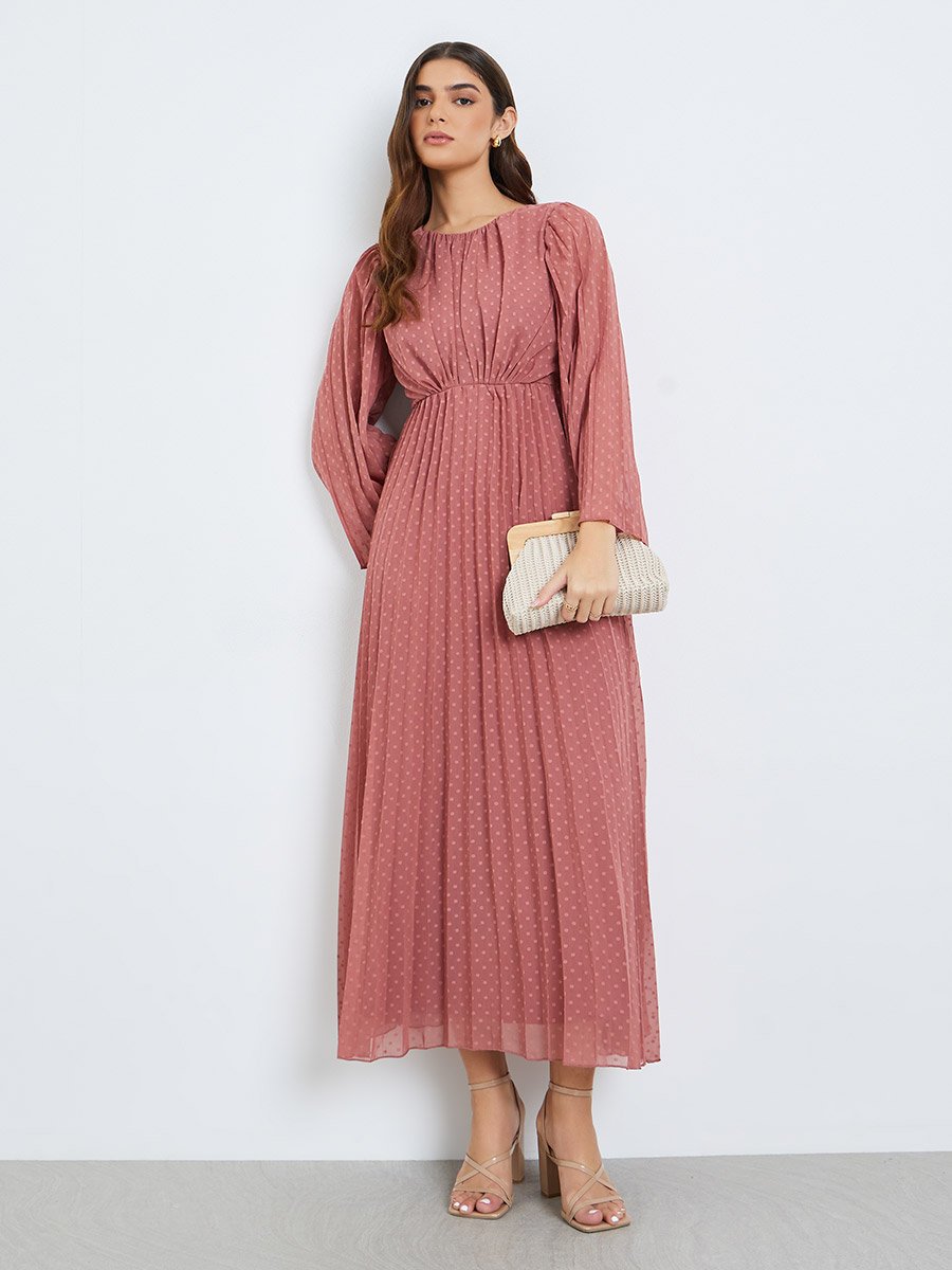 Women Pink Dobby Fabric A-Line Maxi Dress