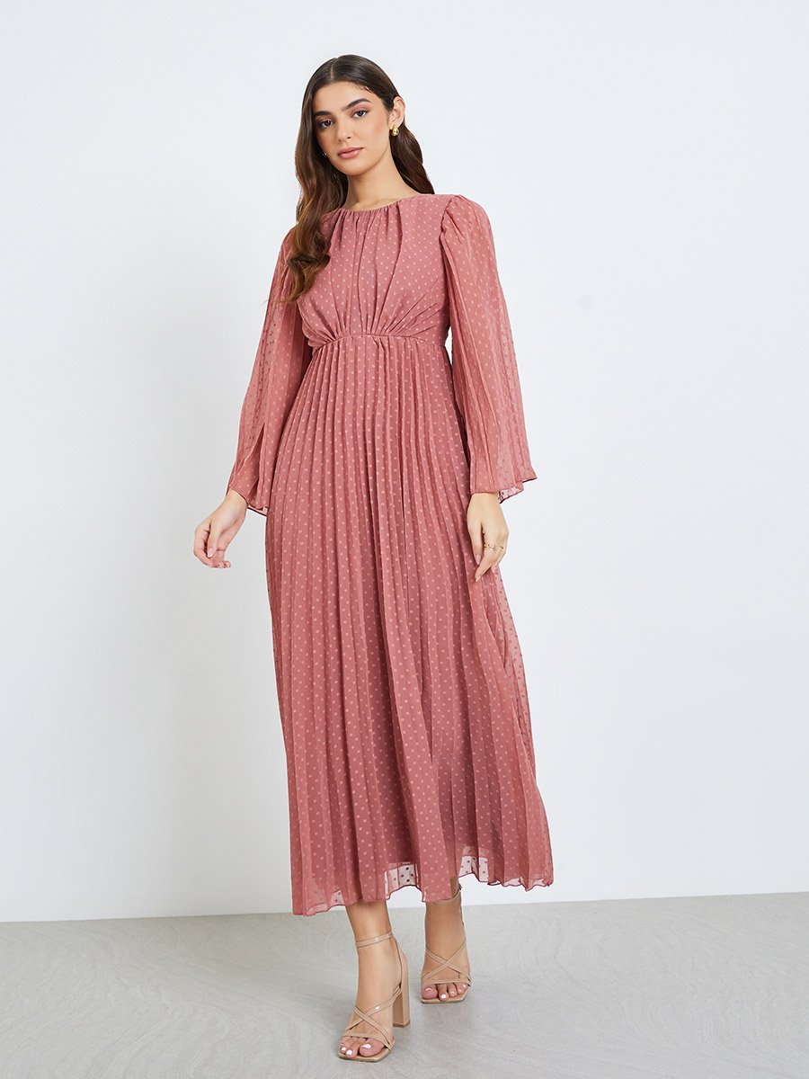 Women Pink Dobby Fabric A-Line Maxi Dress