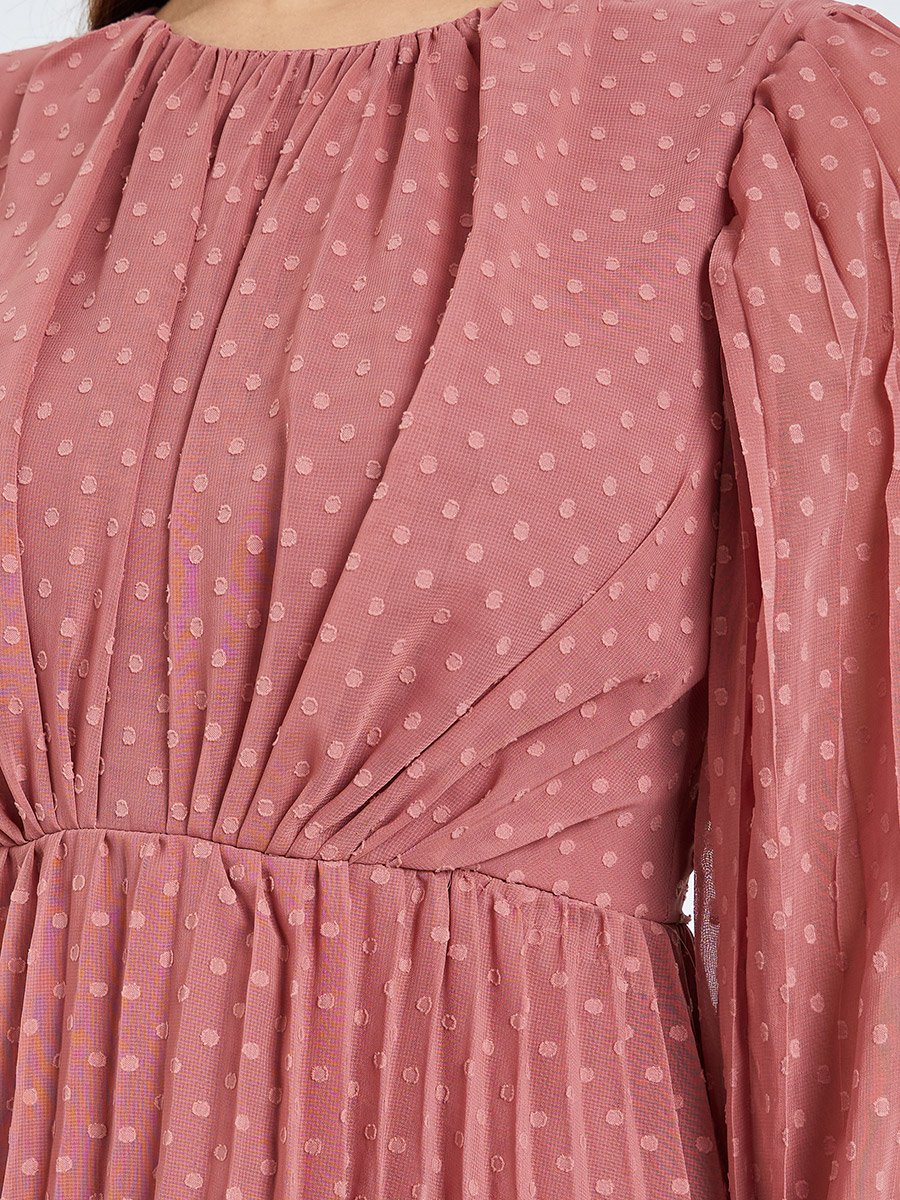 Women Pink Dobby Fabric A-Line Maxi Dress