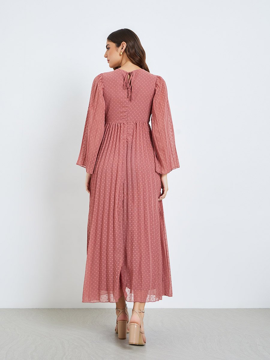 Women Pink Dobby Fabric A-Line Maxi Dress