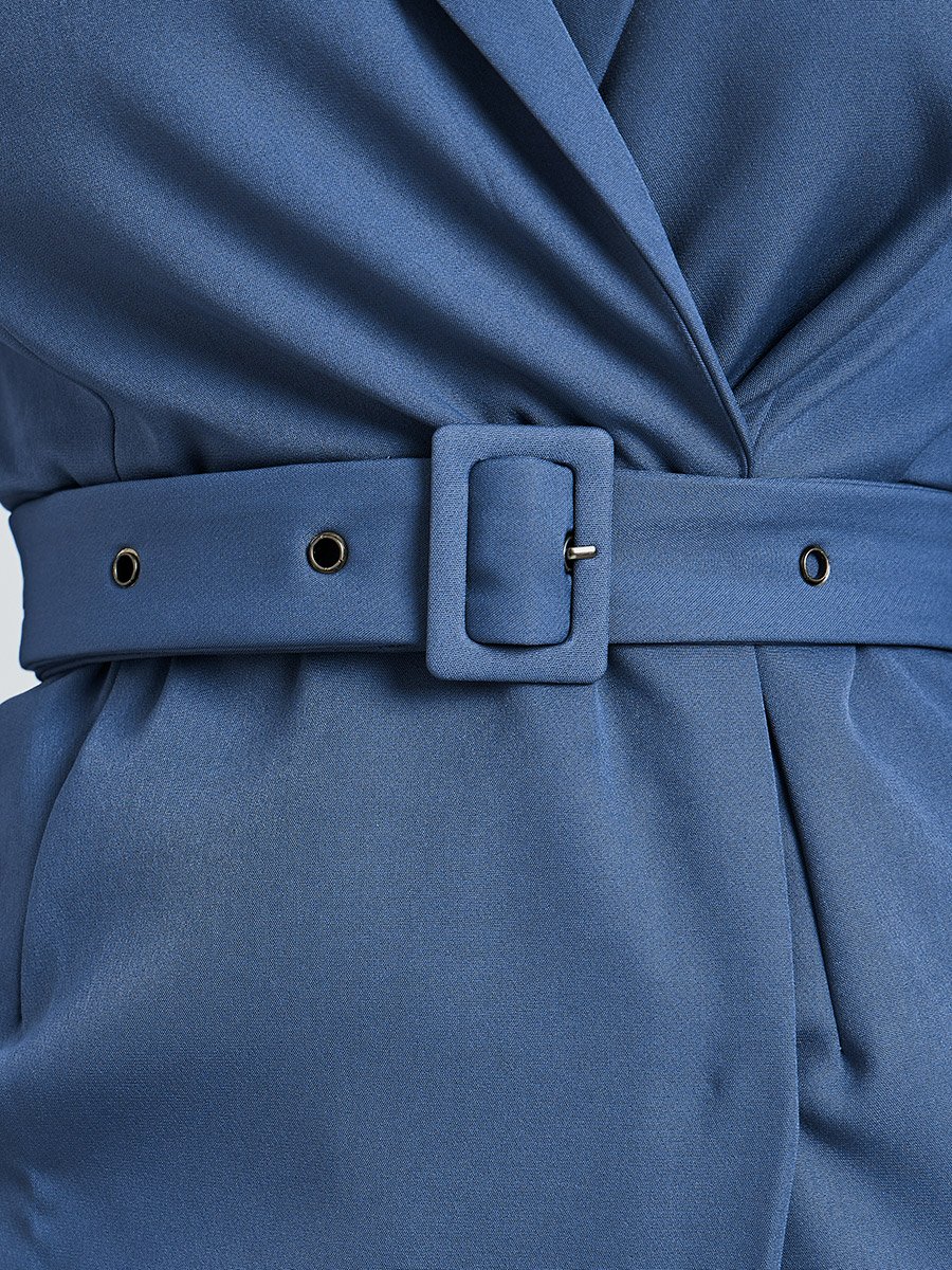 Blue Blazer Midi Dress with Buckle Belt