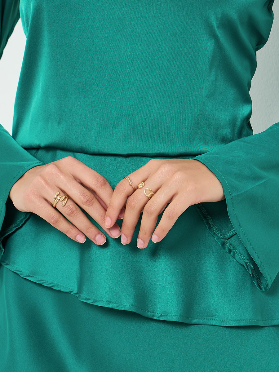 Green Satin Bell Sleeves Maxi Dress