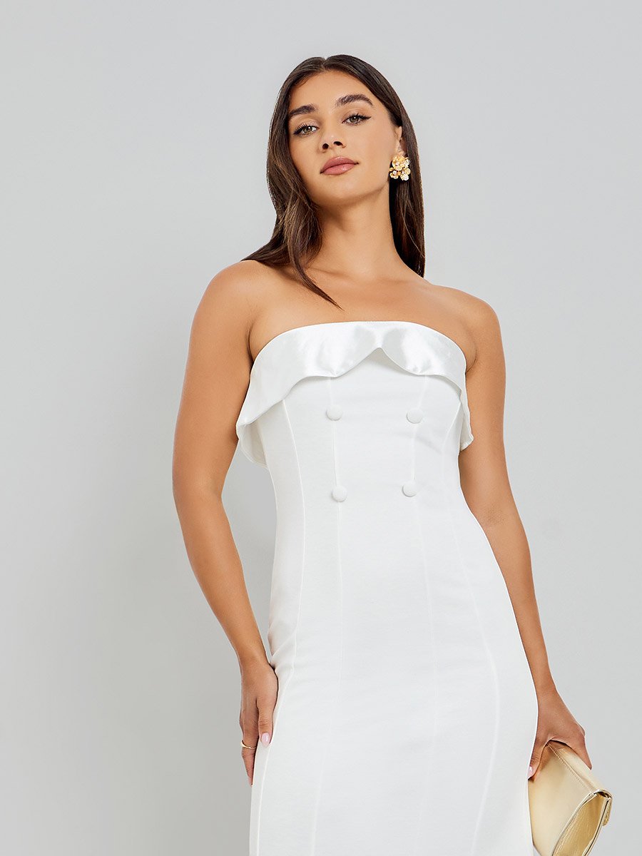 Women White Bandeau Maxi Evening Dress For Women at Bahrain | Styli Women White Bandeau Maxi Evening Dress For Women at Bahrain | Styli