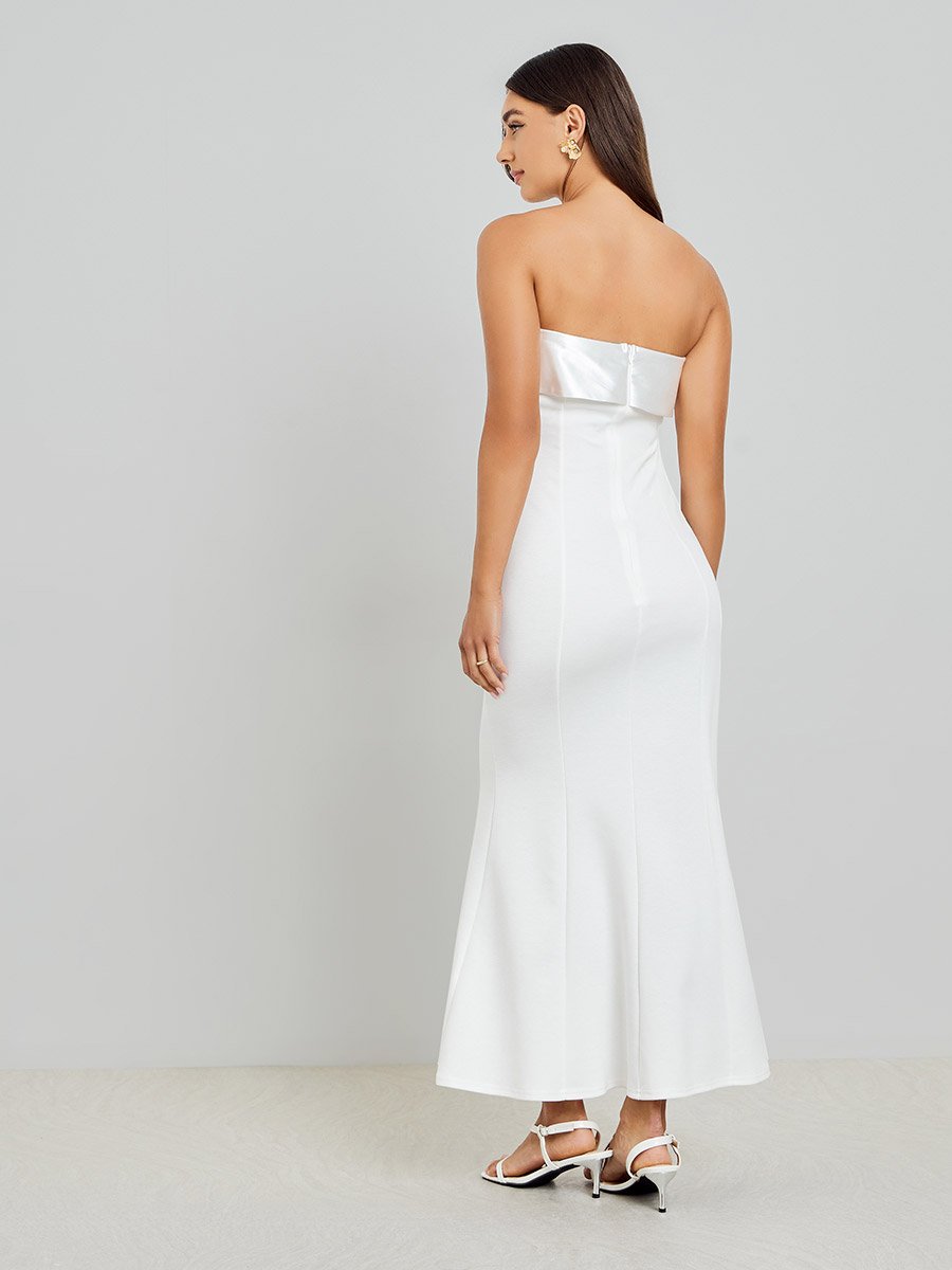 chinese dress ladies Massima White Lace Bandeau Maxi Dress With Scarf-Detail  Club L London