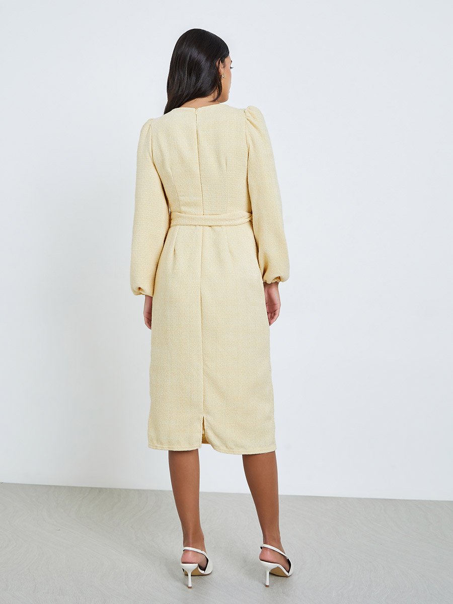 beige balloon sleeve dress Balloon Sleeve Button Front Wool Look Blazer Dress In Beige | EGO US