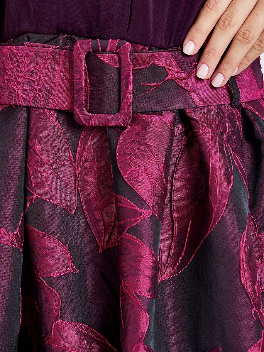 Purple Floral Jacquard Maxi Dress with Belt