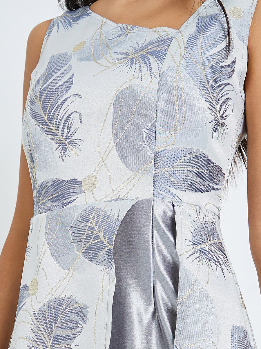 Grey Printed Asymmetric Hem Sleeveless Maxi Dress