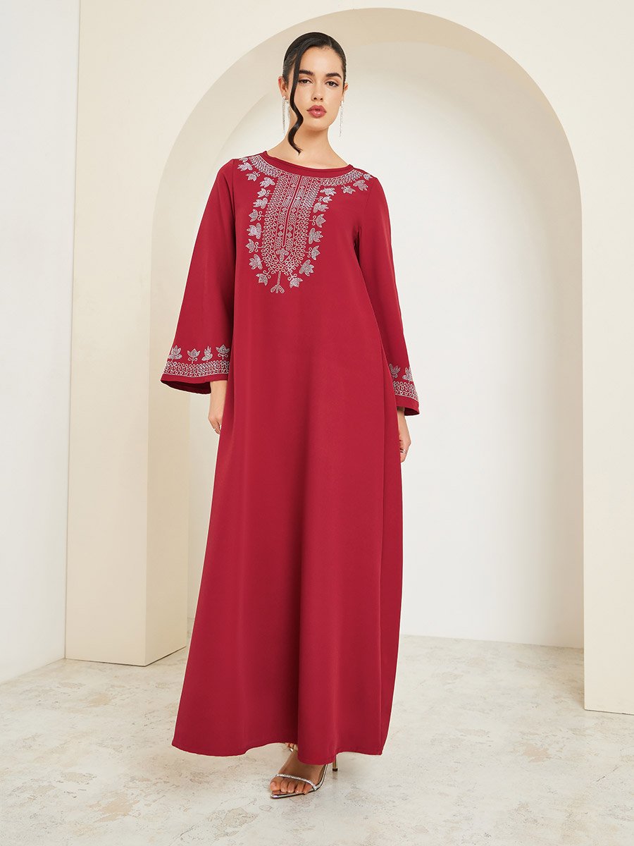 Women Burgundy Embellished Jalabiya