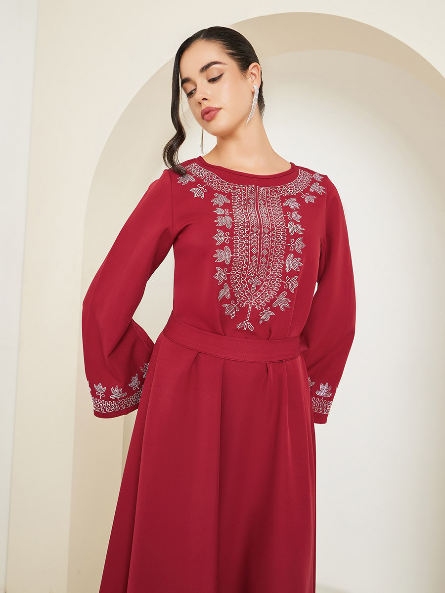 Women Burgundy Embellished Jalabiya