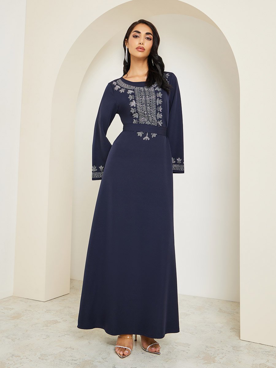 Women Embroidered Round Neck Jalabiya