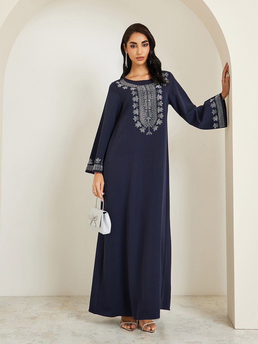 Women Embroidered Round Neck Jalabiya