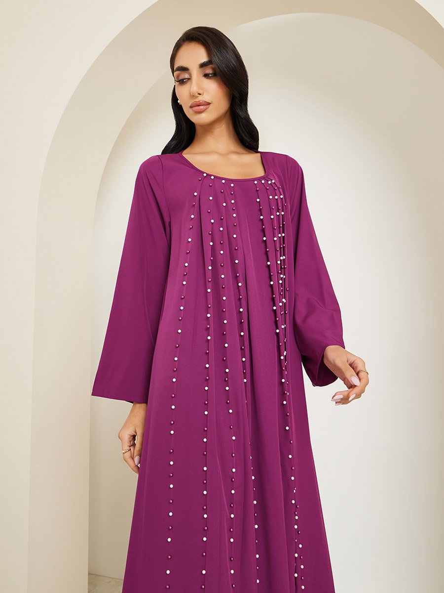 Women Purple Pearl Embellished Jalabiya