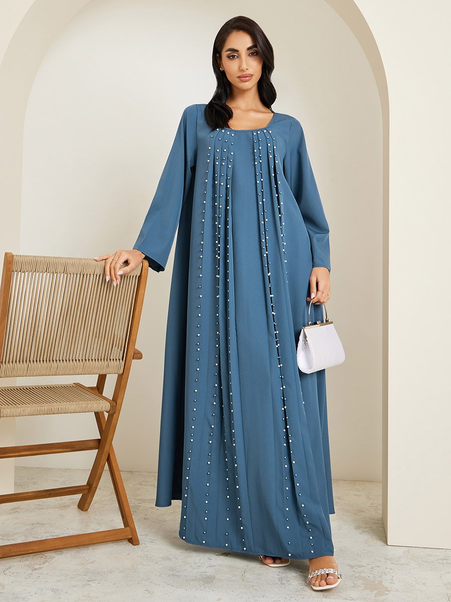 Women Teal Pearl Embellished Jalabiya